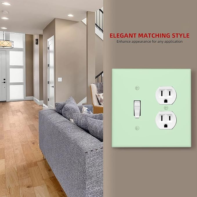 Green 2 Gang Single Toggle/Duplex Combo Outlet Light Switch Cover, Combo 1-Toggle 1-Dimmer Decorator Wall Plate Electrical Faceplate