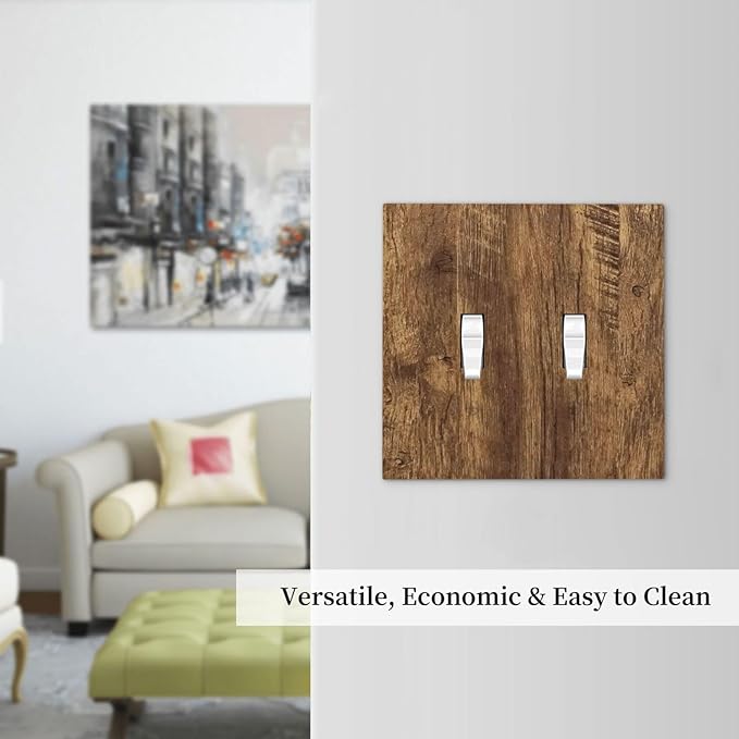 Light Switch Cover Plate Rustic Wood Grain Country Vintage Wooden Board 2 Gang Double Switch Plate Covers Toggle Wallplate Decorative Outlet Covers Electrical Switchplate for Farmhouse Home