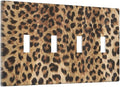 Classic Leopard Cheetah 4 Gang Light Switch Cover Decorative Quad Toggle Wall Plate Decorative Electrical Faceplate For Girls Boys Home Bedroom Decorate Large Size 8" x 4.5
