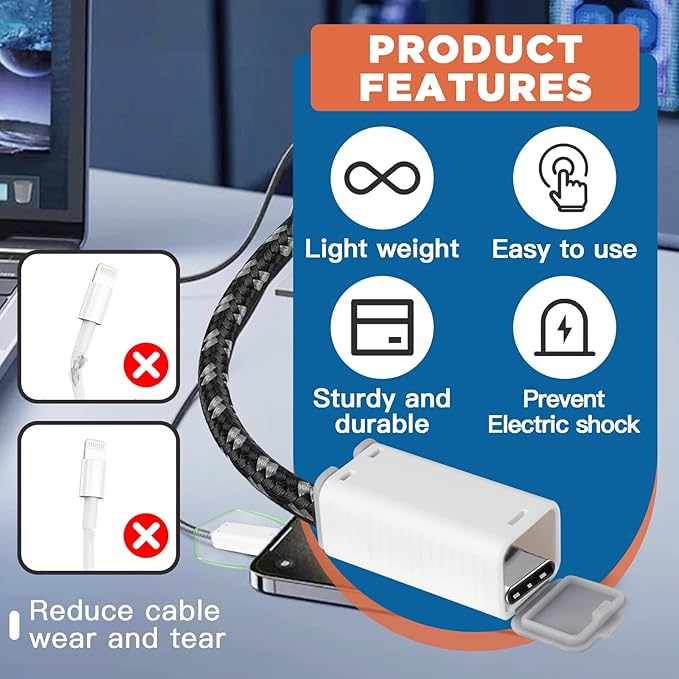 10 Pcs Foycow Child Proof USB Charger Protector - Charger Cover for Electrical Safety Baby Products, Baby Proof USB Charger Cords Covers for Pets and Toddlers- 10 Pcs - Grey & Blue
