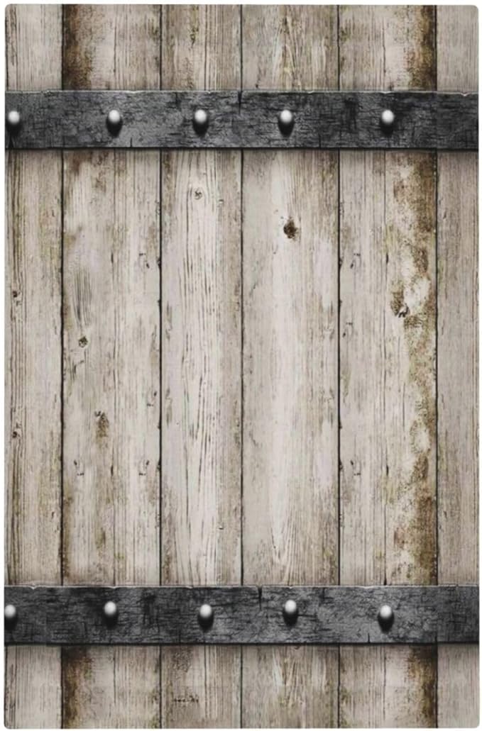 1-Gang No Device Decorative Blank Receptacle Wall Plate Western Rustic Wooden Barn Door Wood Cabin Country Metal Texture Light Switch Mid Size Electrical Face Plate Cover for Unused Outlets/Switches