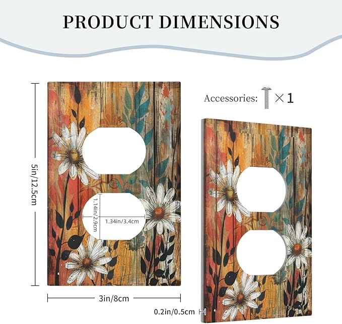 Decorative Outlet Covers Vintage Wooden Daisies Butterflies Floral 1 Gang Duplex Light Switch Cover Plate Electrical Switch plates Wall Plates Receptacle Covers for Bathroom Farmhouse Decor