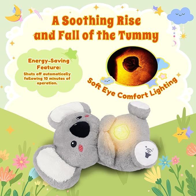 BRICHOEE Breathing Stuffed Animal, Soothing Koala Stuffed Animal with Moving Ears, Breathing Motion, Calming Sound and Light for Baby Sleep Companion Portable Plush Toy Gifts for Kids Adults Newborns
