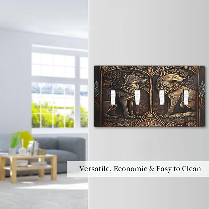 Medieval Wolves Animal Vintage Print Light Switch Covers Quad Toggle Electrical Faceplate 4 Gang Wall Plate Decorative Switch Plates for Farmhouse Home Decor