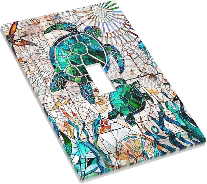 Nautical Teal Green/Blue Sea Turtles Beach Decorative Light Switch Cover 1-Gang Single Toggle Wall Plate Summer Ocean Marine Starfish Animals Electrical Device Outlet Switch Faceplate Cover Jumbo Size