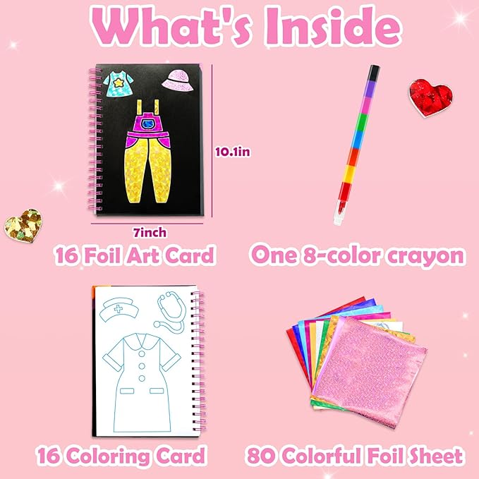 FUNNYB&G Foil Art Crafts for Kids Ages 4-8: Mother's Day 2026, Birthday Gift for Girls, Art and Crafts Supplies, Party Favors, Creative Toys for Girls 4 5 6 7 8 9 Years Old(Dress Up)