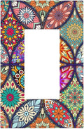 Boho Floral Pretty Colorful Mandala Flowers Decorative Outlet Covers 1 Gang Single Rocker Light Switch Cover Plate Wall Plates GFCI Faceplate for Bedroom Living Room Decor