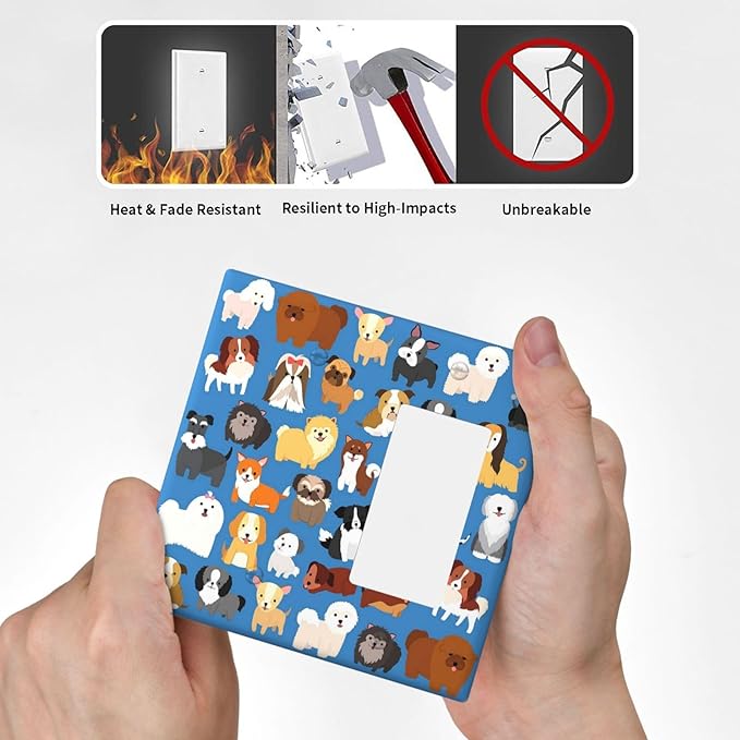 Cute Animal Dogs Puppy Decorative Outlet Cover Blank And Rocker Light Switch Plate Cover Electricity Receptacles Plates For Home Kitchen Living Bedroom 4.6 * 4.5