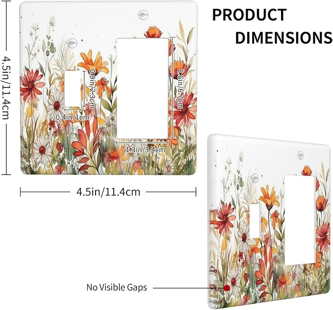 Watercolor Wild Flower Floral Daisy Plant Outlet Covers 1 Toggle 1 Rocker Combination Decorative Wall Plate Electrical Switch Plates Light Switch Cover Plate for Bedroom Living Room Decor