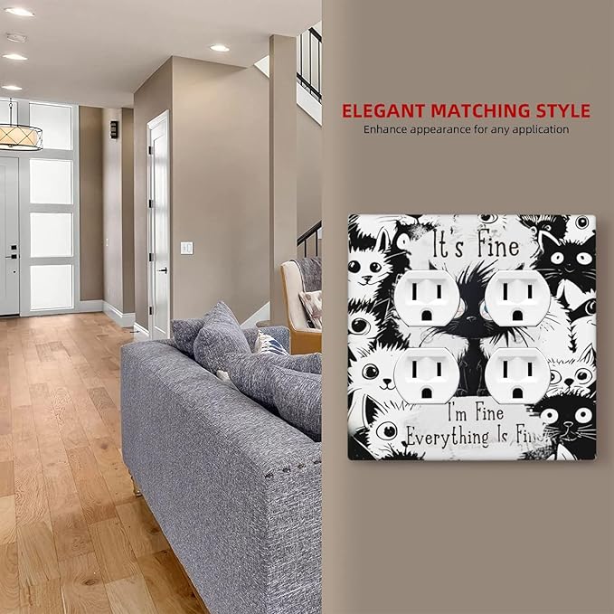 Funny Black Cat Inspirational Quotes Patterns Outlet Covers 2 Gang Double Duplex Decorative Light Switch Covers Electrical Wallplates Socket Faceplate for Kids Room Nursery Decor