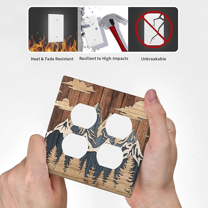 Blue Mountain Range Forest Nature Wilderness Wood Texture Outlet Covers 2 Gang Double Duplex Decorative Light Switch Covers Electrical Wallplates Socket Faceplate for Farmhouse Home Decor