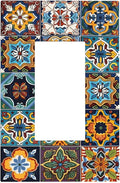 Mexican Talavera Tiles Floral Decorative Outlet Covers 1 Gang Single Rocker Light Switch Cover Plate Wall Plates GFCI Faceplate for Bathroom Kitchen Decor