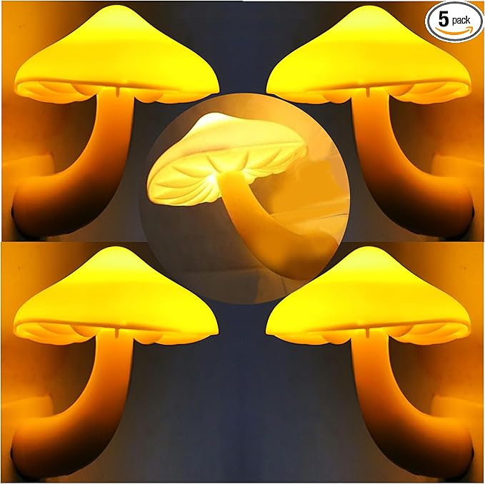 AUSAYE 5 Pack Sensor LED Night Lights Plug in Lamp Mushroom Light for Adults Kids NightLight Bedroom,Bathroom,Toilet,Hallway,Stairs,Kitchen,Basement Warm Yellow