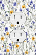 Outlet Covers Floral Colorful Green Leaf Wildflower 1 Gang Duplex Light Switch Cover Decorative Switch Plates Electrical Receptacle Faceplate Wall Plate For Bed Room Living Room Decor