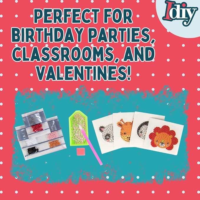 Kid's Birthday Party Diamond Gem Painting Craft Favor Kits- Zoo Buddies-20 Individually Packaged, All-in-One Packs for Boys & Girls - Unique Easter Basket Stuffer, Classroom Art Project Activity, Gift