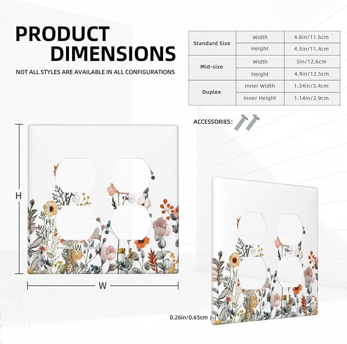 Outlet Covers Colorful Wildflowers Boho Vintage Floral 2 Gang Double Duplex Decorative Light Switch Covers Electrical Wallplates Socket Faceplate For Bed Room Living Room Decor