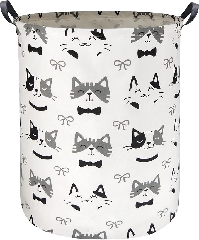 HIYAGON Large Storage Baskets,Waterproof Laundry Baskets,Collapsible Canvas Basket for Storage Bin for Kids Room,Toy Organizer,Home Decor,Baby Hamper(Bowknot Cat)