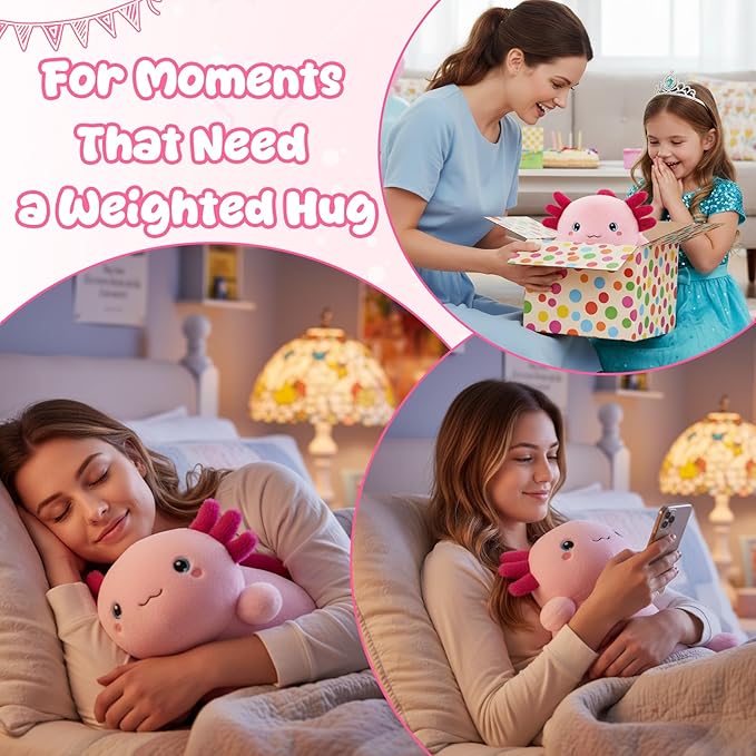 SQEQE Weighted Stuffed Animal Axolotl, Soft Weighted Axolotl Plush Toy, Cute Hugging Pillow Gift for Kids Adults, Home Decoration Valentines Gifts Birthday Present 23.6 Inch, 3.8 Lb