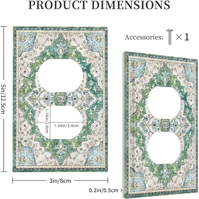 Sage Green Boho Vintage Floral Outlet Covers 1 Gang Duplex Light Switch Cover Decorative Switch Plates Electrical Receptacle Faceplate Wall Plate for Bedroom Living Room Decor