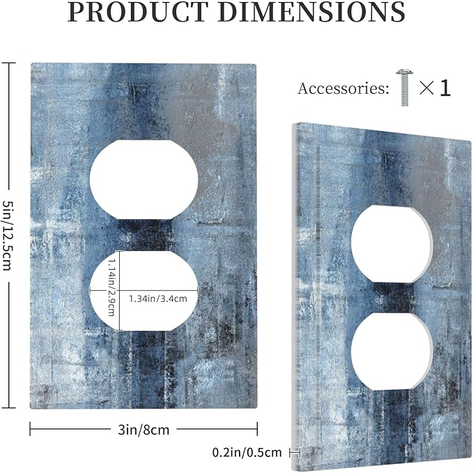Outlet Covers Navy Blue Gray Abstract Ink Painting 1 Gang Duplex Light Switch Cover Plate Decorative Wall Plates Electrical Switchplate Receptacle for Bathroom Bedroom Decor（2 Pack）