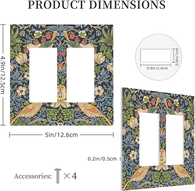 Decorative Outlet Covers Morris Strawberry Thrush Birds Colorful Plants 2 Gang Double Gfci Rocker Electrical Wall Panels Light Switch Cover Plate For Bed Room Living Room Decor