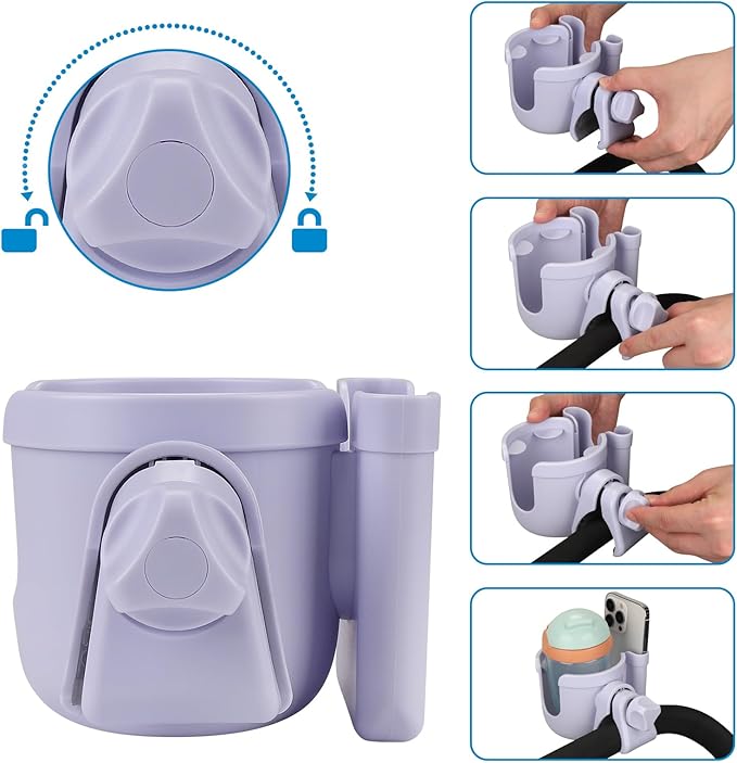 Accmor Stroller Cup Holder with Phone Holder, Bike Cup Holder, Universal Cup Holder for Uppababy Nuna Doona Strollers, 2-in-1 Cup Phone Holder for Stroller Bike Accessory