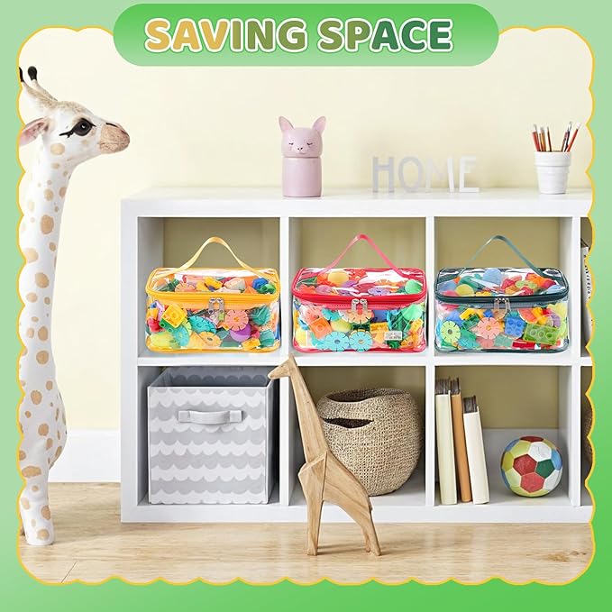 6 Packs Clear Toy Storage Bags, Colorful PVC Waterproof Toy Organizer with Zip Reusable Bags for Building Blocks, Board Game, Puzzles, Kids Books, Stationery