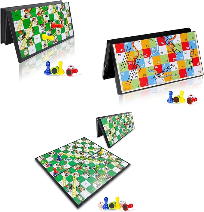 KIDAMI Magnetic Snakes and Ladders Board Game Set for Kids and Adults, 7. 64 Inches & 9.75 Inches & 11.2 Inches