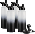 DOMICARE 40 oz Insulated Water Bottle Bulk, Vacuum Insulated Stainless Steel Sports Water Bottle with Straw Lid & Spout Lid, Leakproof, Reusable - Travel, Camping, Bike, Black White Gradient (4 Pack)