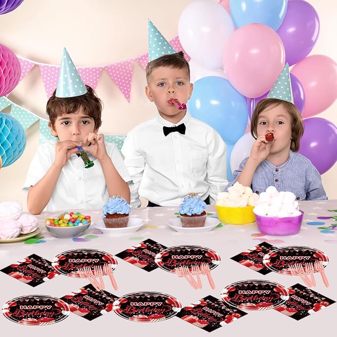 Red and Black Birthday Party Tableware Supplies Set, Red Birthday Party Confetti Sprinkles Theme Party Decorations 40PCS