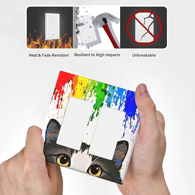 Cat Rainbow Double Rocker Wall Plate Decorative 2 Gang Light Switch Covers Electrical Switchplate Home Decorate Faceplat for Bathroom Bedroom Kitchen Room 4.5 x 4.5 Inch