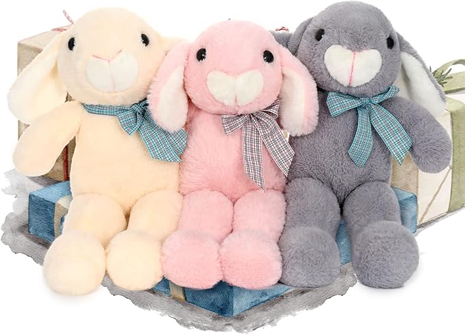 BENINY Easter Bunny Stuffed Animal 14" in Bulk, 3Pcs Cute Stuffed Bunny Rabbit Plush Toys Gift for Girls Kids, Grey/White/Pink