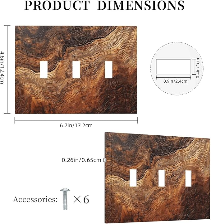 Natural Wood Grain Texture Old Tree Trunk Print Decorative Switch Plates 3 Gang Wall Plate Triple Toggle Light Switch Cover Faceplate Electrical Wall Panels for Farmhouse Home Decor