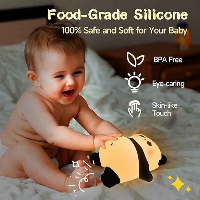 Rechargeable Cute Panda Night Light, 3 Level Dimmable Nursery Nightlight with Timer, Silicone Light Cute Animal Night Lamp for Breastfeeding Toddler Baby Kids Decor, Squishy Lamps Holiday Panda Gifts