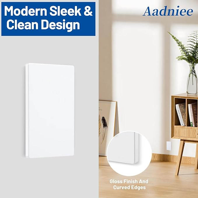 Screwless Blank Wall Plates, 1-Gang Child Safe No Device Outlet and Switch Covers, Standard Size 2.92" x 4.68" Hidden Screw Faceplate, Unbreakable Thermoplastic (5 Pack, Gloss White)