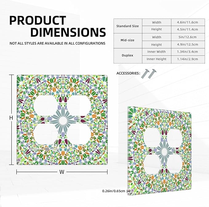 Mandala Flower Abstract Round Mosaic Floral Outlet Covers 2 Gang Double Duplex Decorative Light Switch Covers Electrical Wallplates Socket Faceplate for Bedroom Living Room Decor