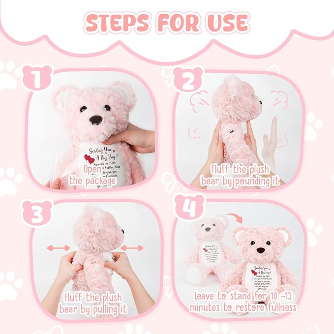 Soft Teddy Bear Plush Toy, A Big Hug Get Well Soon Sympathy Bear for Kids, Grief Sympathy Gifts for Women, Kids, Adults, Thinking of You Condolences Memorial Loved Present 15" (Pink Curly)