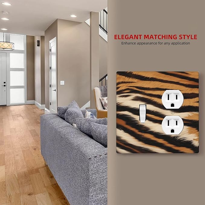 Tiger Texture Wild Animal Skin Pattern Print Wallplates 1 Toggle 1 Duplex Switch Plate Electrical GFCI Faceplate Decorative Light Switch Covers for Kids Room Office Decor