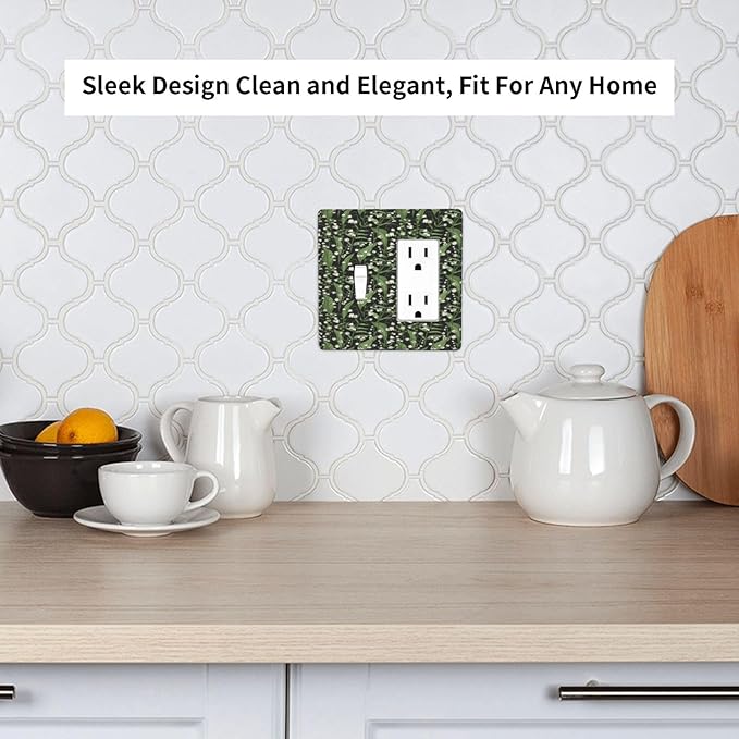 Boho Floral Green Leaves White Flowers Outlet Covers 1 Toggle 1 Rocker Combination Decorative Wall Plate Electrical Switch Plates Light Switch Cover Plate for Farmhouse Bed Room Decor