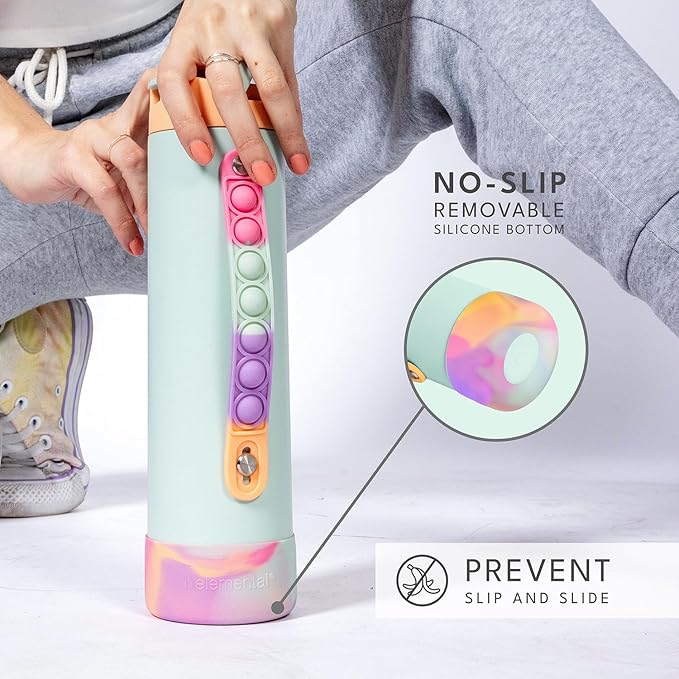 Elemental Iconic Kids Water Bottle for School - 100% Leak-Proof Insulated Water Bottles with Straw Lid & Pop-It Handle for Boys & Girls - Triple-Wall Insulated & BPA-Free, 20oz – Mint Sorbet
