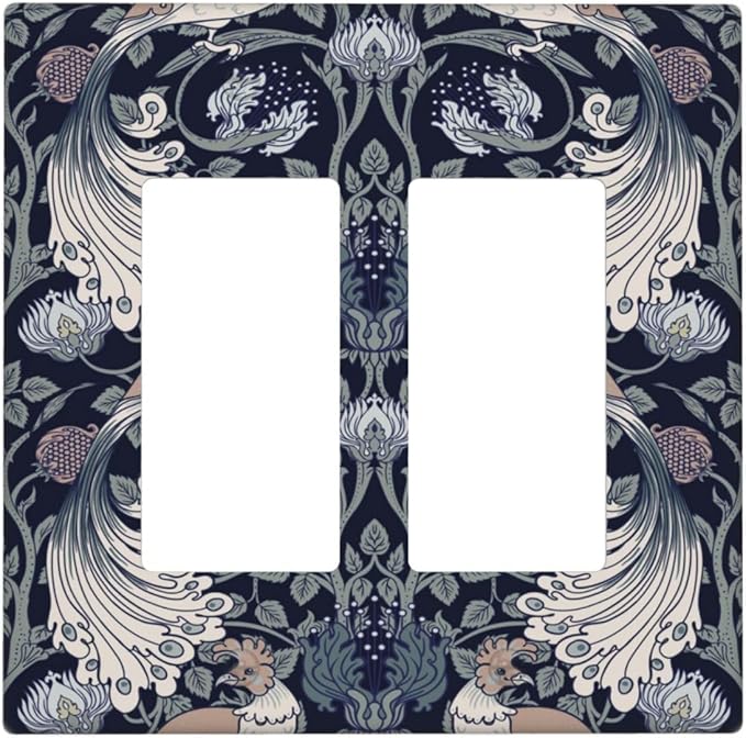 William Morris Vintage Floral Birds Peacocks 2 Gang Rocker Decora Light Switch Covers Dual Outlet Covers Wall Plate Decorative Switchplate Electrical Faceplate GFCI for Country Bedroom Decor