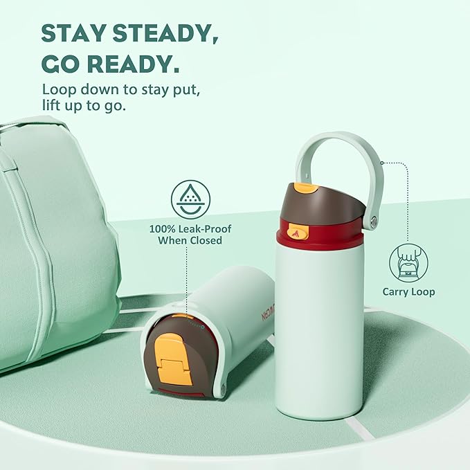 POWCAN 18 oz Travel Water Bottle: 2-in-1 Push-Button Spout & Quick-Flip Straw, Leakproof, Cold 24Hrs, Fits Car Cup Holder, Stainless Steel Sports Cup for School, Travel, Gym, Outdoor Gift (Clay Bay)