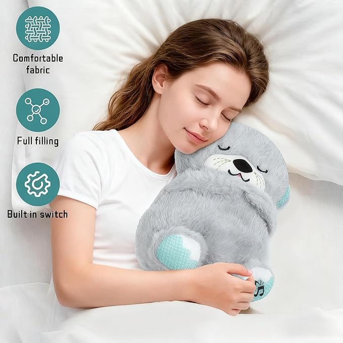 rytopt Breathing Stuffed Animal, No Breathing Movement in Its Abdomen, Simulated Breathing Sounds, 4 Gear Adjustment, Volume Control, Plush Toy with Music & Light