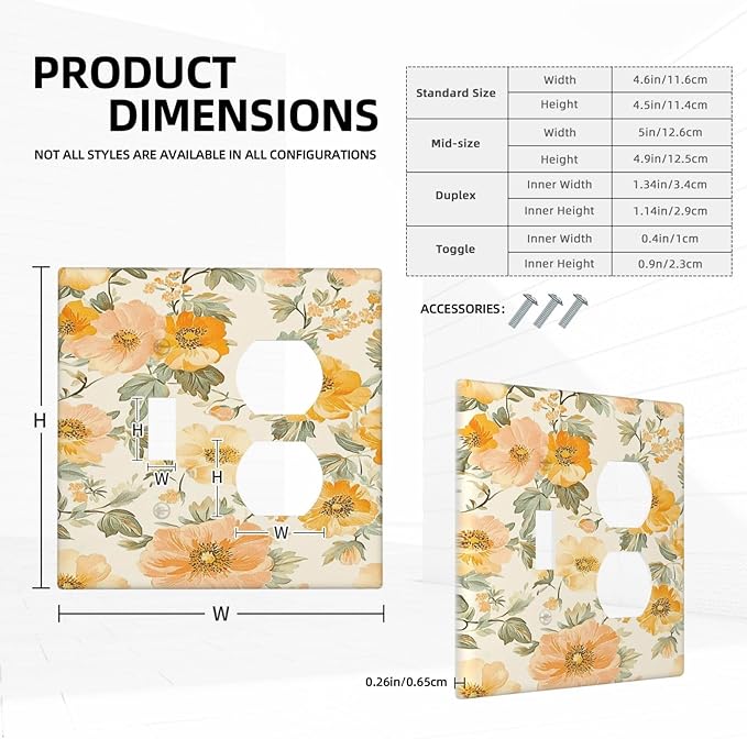 Outlet Covers Vintage Floral Pastel Flower Pattern 1 Toggle 1 Duplex Switch Plate Covers Electrical Light Switch Cover Plate Decorative Wall Plate Socket Cover for Bedroom Cabin Decor