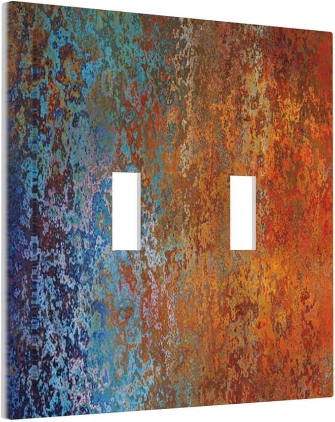 Decorative Switch Plate Covers Vintage Copper Rust 2 Gang Double Toggle Light Switch Cover Red Celestial Blue Flatprint Electric Wall Plate Dual Device Electrical Faceplate for Kitchen Room