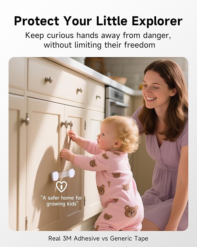 Infinno 12 Pack Cabinet Locks Baby Proofing Heavy Duty - Child Safety Cabinet Locks for Drawers, Cupboards & Fridge – No Drill 3M Adhesive Locks for Pets - Toddler Safety Latches