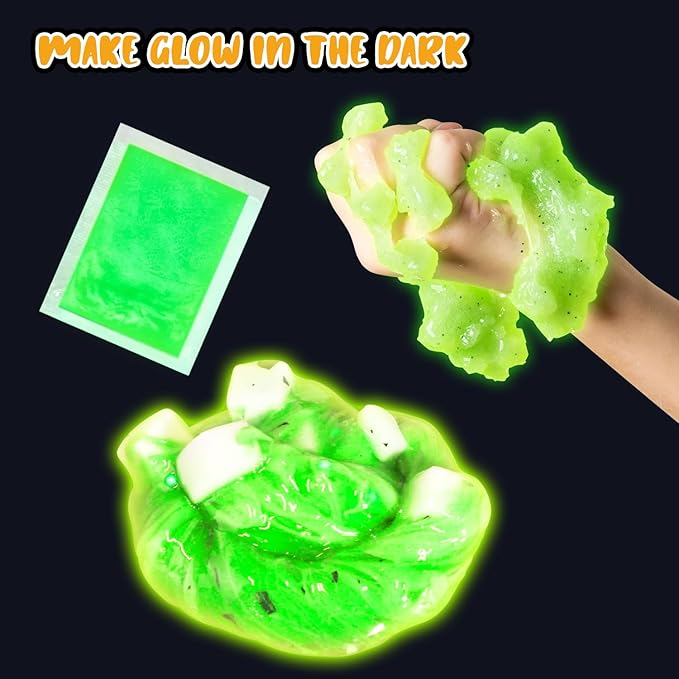 Dinosaur Slime Making Kit, Jelly Cube/Butter/Crystal/Glow in The Dark Slime with Add-ins, Includes Dino Figurines/Volcano, Christmas Birthday Party Favors Gift Toys for Kids Boys 6-12