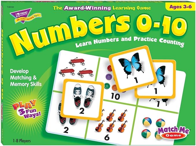 Trend Enterprises: Match Me Game–Numbers 0-10, Learn Numbers and Practice Counting with Photos, Develop Matching and Memory Skills, Play 3 Fun Ways, Ages 3 and Up
