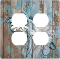 Outlet Covers Rustic Flower Teal Turquoise Daisy Butterfly 2 Gang Double Duplex Decorative Light Switch Covers Electrical Wallplates Socket Faceplate For Farmhouse Cabin Decor