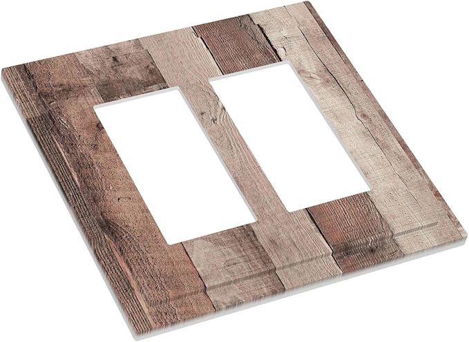 Decorative Outlet Covers Retro Wood Brown Farmhouse Barn Wooden 2 Gang Double GFCI Rocker Electrical Wall Panels Light Switch Cover Plate for Farmhouse Cabin Decor